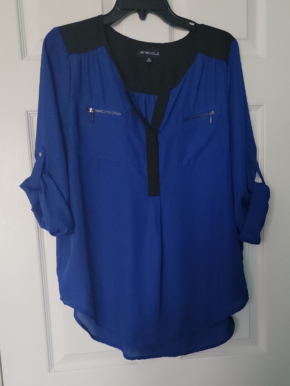 My Michelle Cobalt Blue Blouse with Black Accents